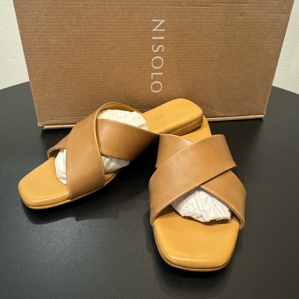 Nisolo Cognac Crisscross Leather Slide Sandals